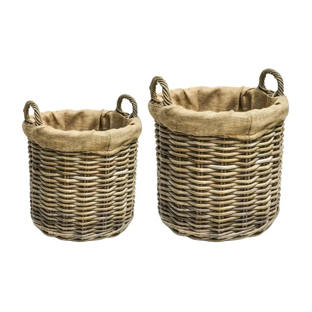 Ivyline Set of 2 Wicker Lined Round Log Baskets