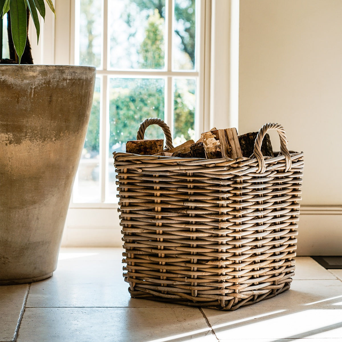 Ivyline Set of 2 Wicker Square Log Baskets