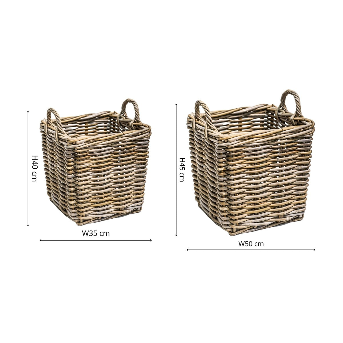 Ivyline Set of 2 Wicker Square Log Baskets