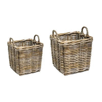 Ivyline Set of 2 Wicker Square Log Baskets