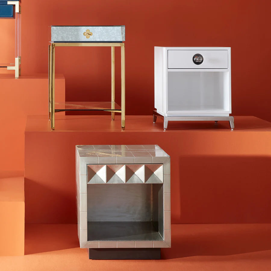 Delphine Tall Square Side Table - Antique Mirror & Brass Design Maven 3