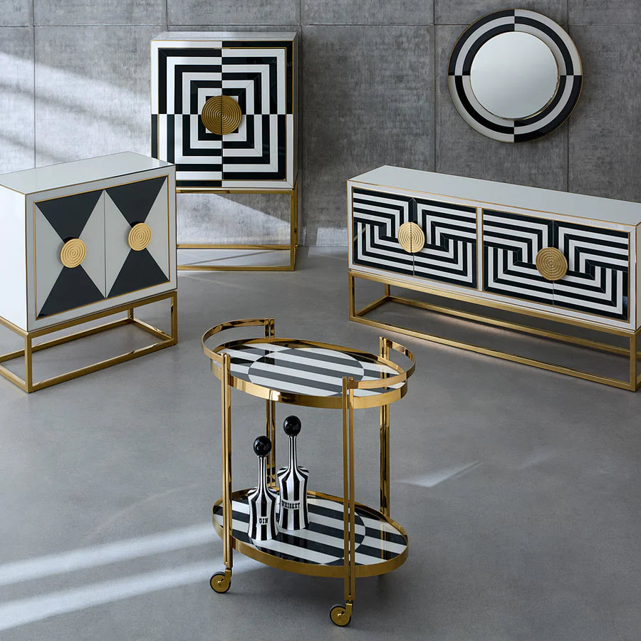 Op Art Bar Cart - Black & White Design Maven 2
