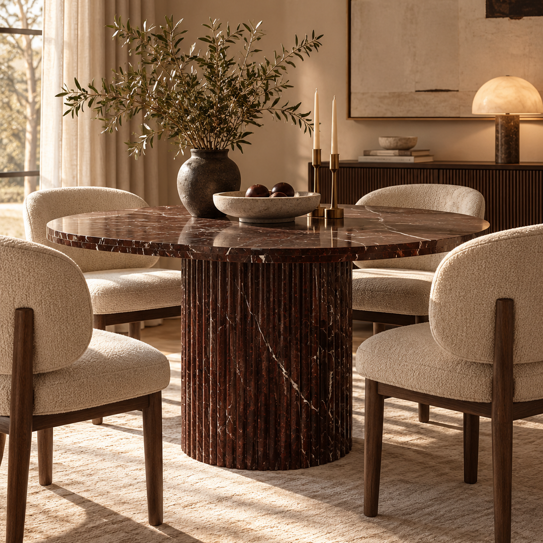 Orchid Marble Dining Table - Burgundy