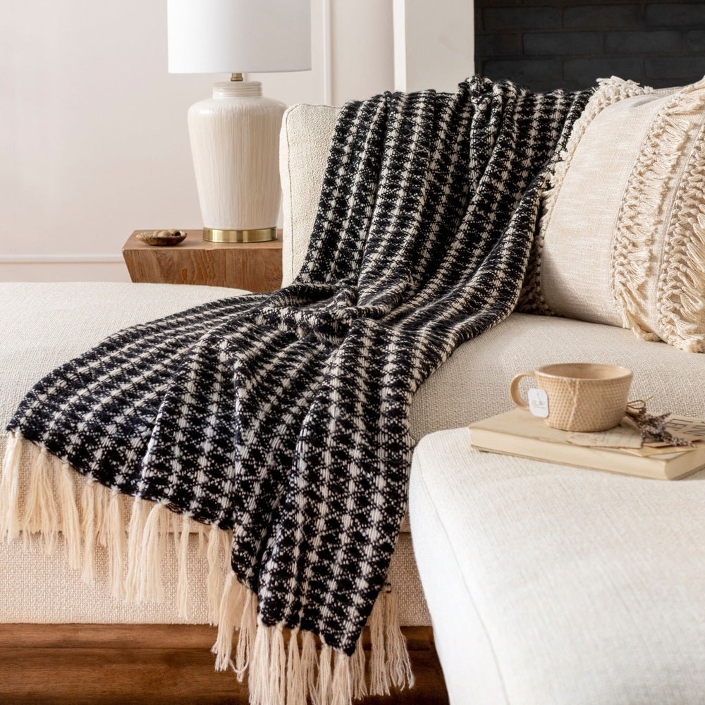 Boris Hand Woven Throw 152x127cm - Black & Cream Keiichi 2