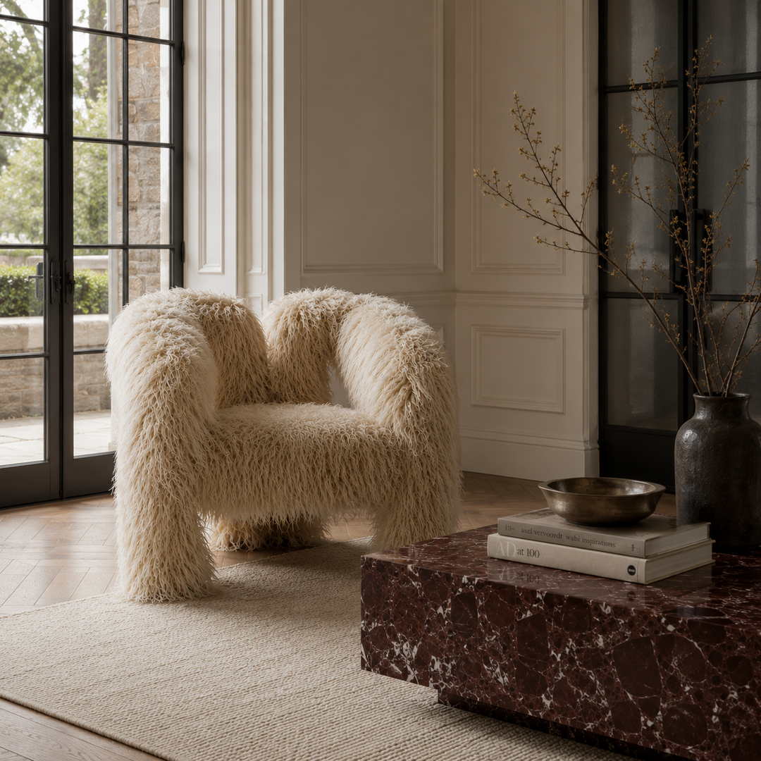 Deja Accent Chair - Ivory Faux Fur