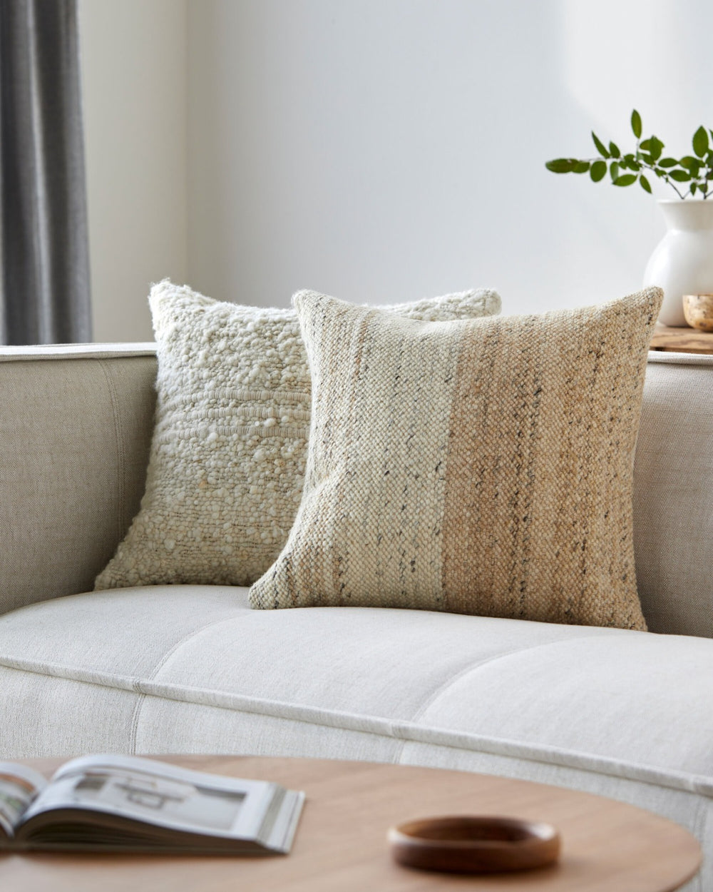 Deccan Traps Woven Block Stripe Cushion 51x51cm - Light Beige Keiichi 2