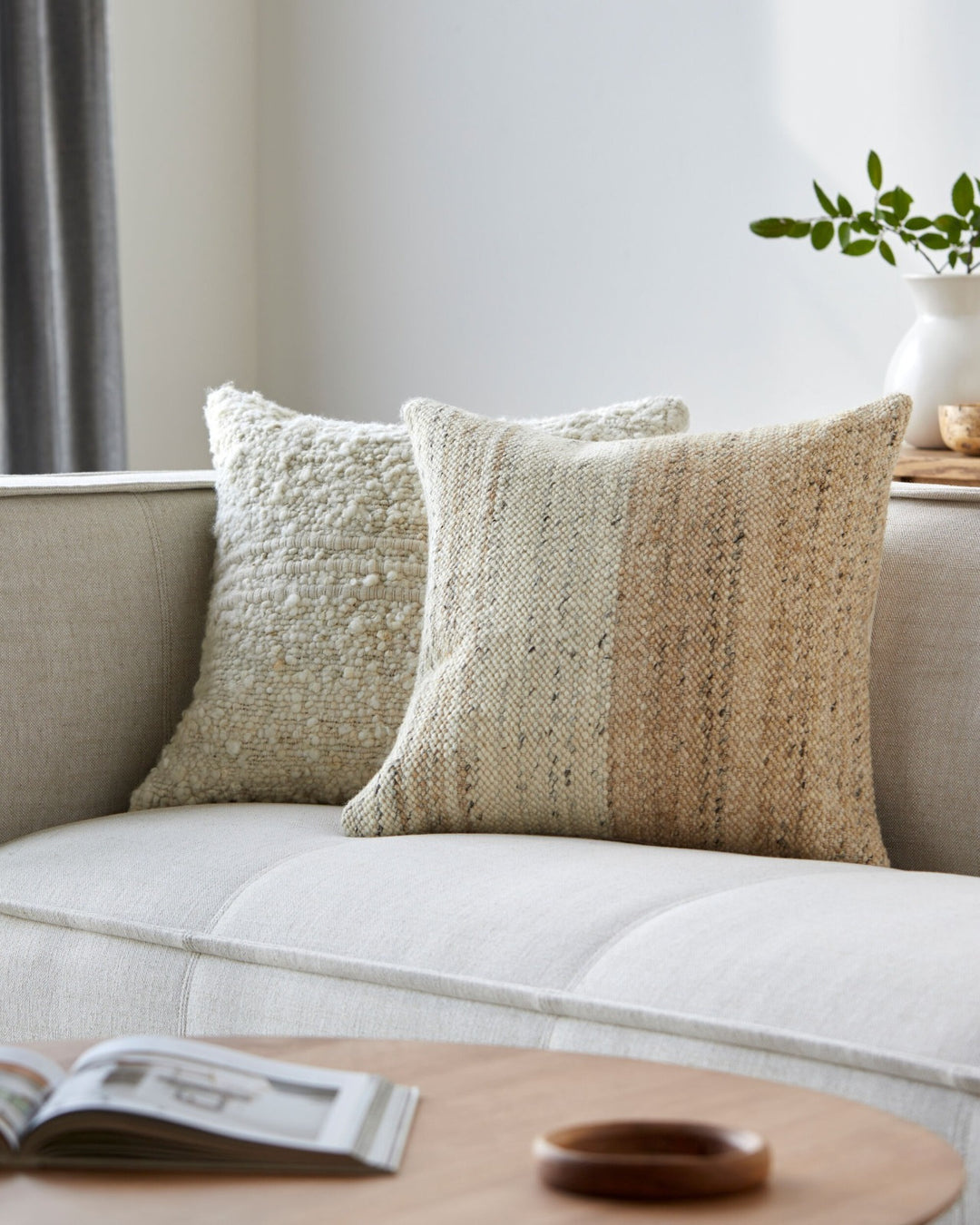 Deccan Traps Woven Block Stripe Cushion 51x51cm - Light Beige Keiichi 2