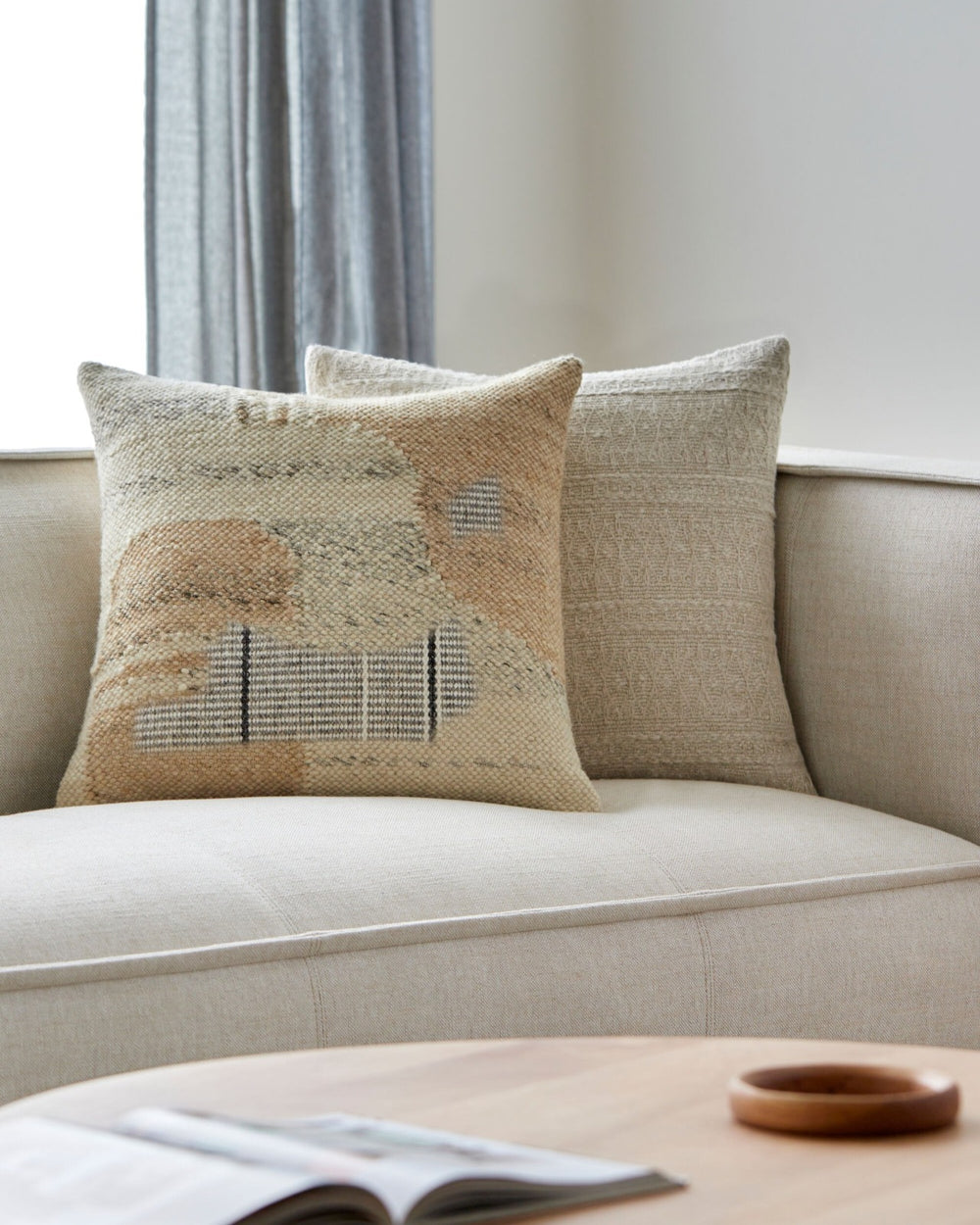 Deccan Traps Woven Wave Cushion 51x51cm - Light Beige Keiichi 2