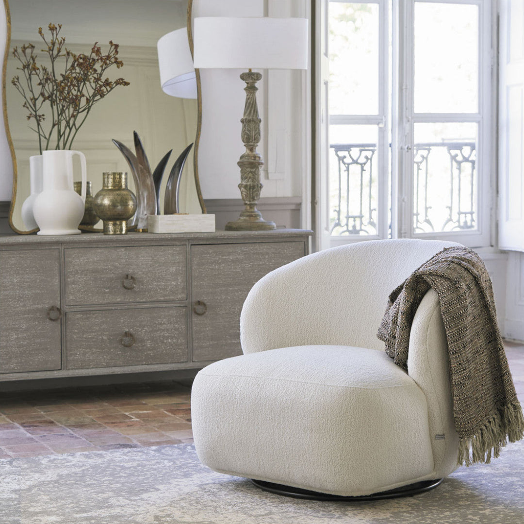 Lisette Boucle Swivel Armchair - Cream