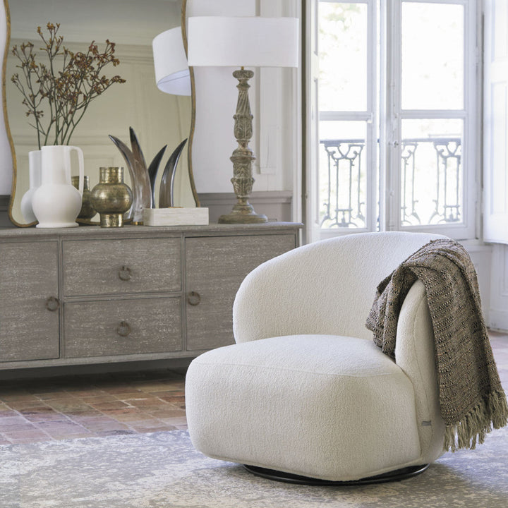 Lisette Boucle Swivel Armchair - Cream