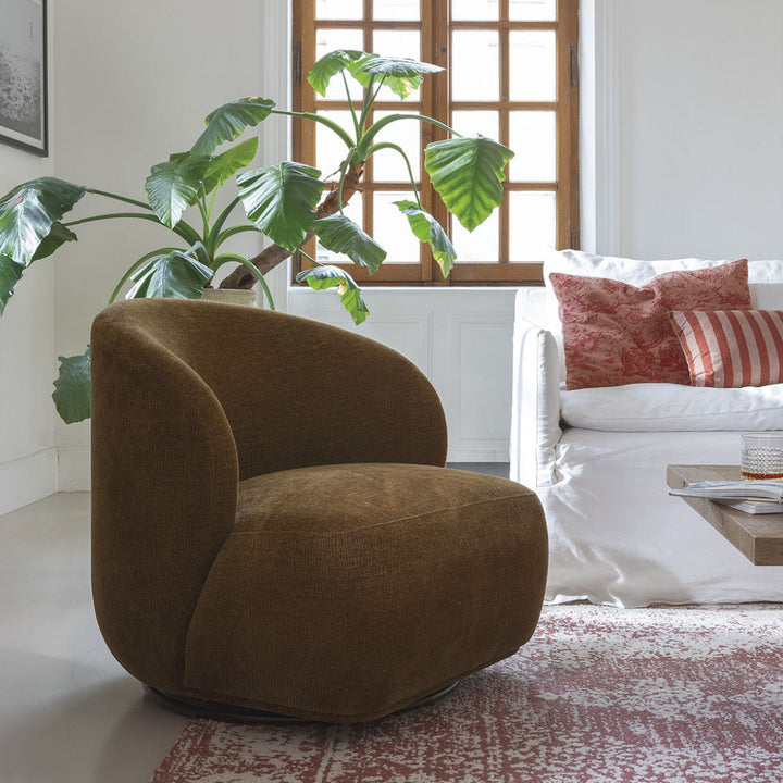 Lisette Marbled Velvet Swivel Armchair - Tobacco