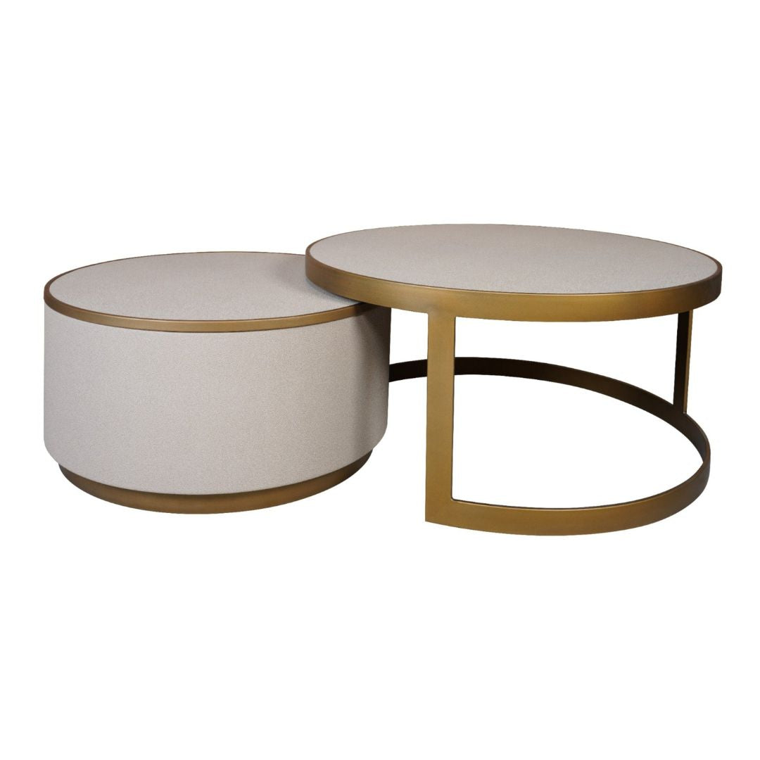 Hazlemere Shagreen Nesting Coffee Table Set - Brass & Off White Keiichi 1