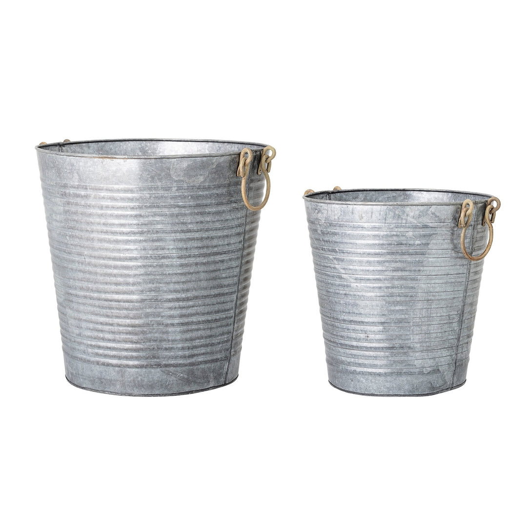 Evar Set of 2 Outdoor Flowerpots - Galvanized Iron Bloomingville 1
