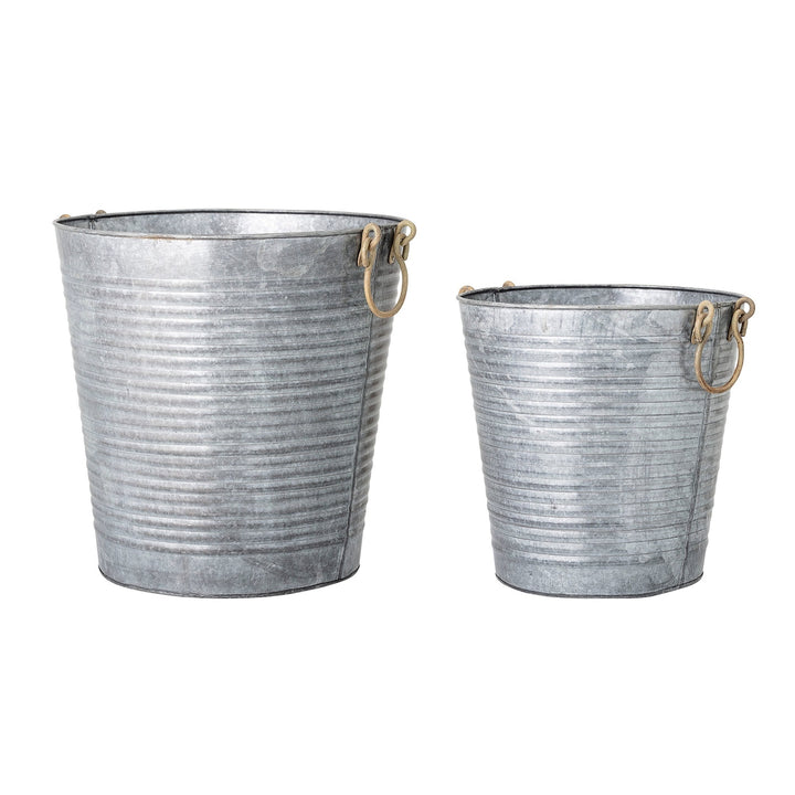 Evar Set of 2 Outdoor Flowerpots - Galvanized Iron Bloomingville 1