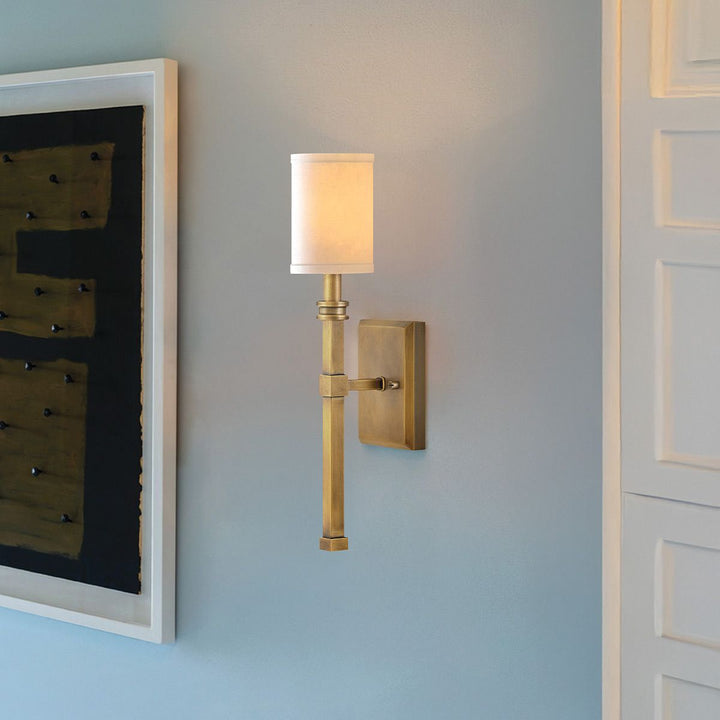 Moore Wall Light - Heritage Brass with Ivory Linen Shade
