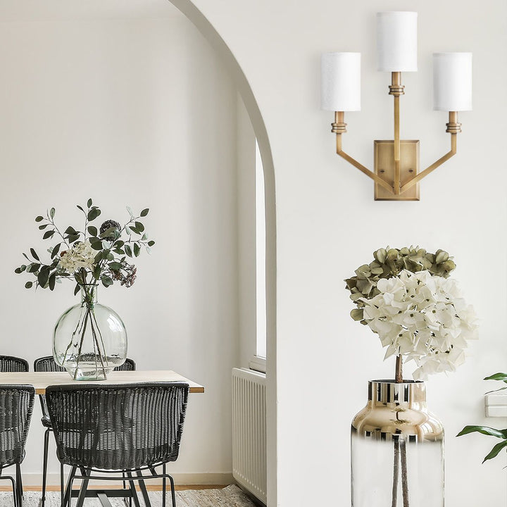 Moore 3 Wall Light - Heritage Brass with Ivory Linen Shade