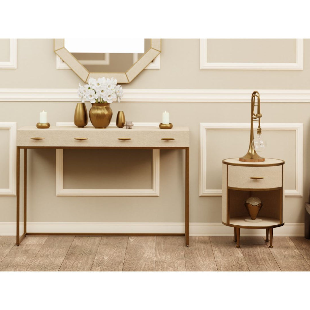 Hampton Bedside Table Round Wooden - Ivory Shagreen