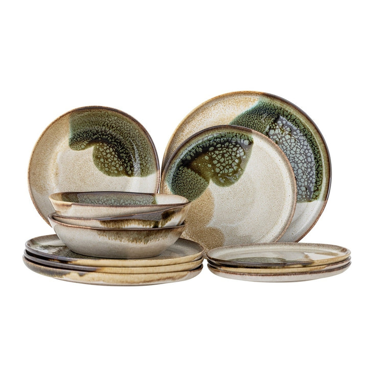 Jules 12 Piece Stoneware Dinnerware Set - Green