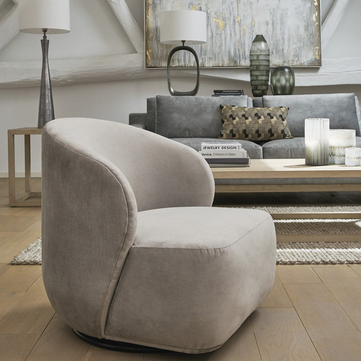 Lisette Velvet Swivel Armchair - Greige