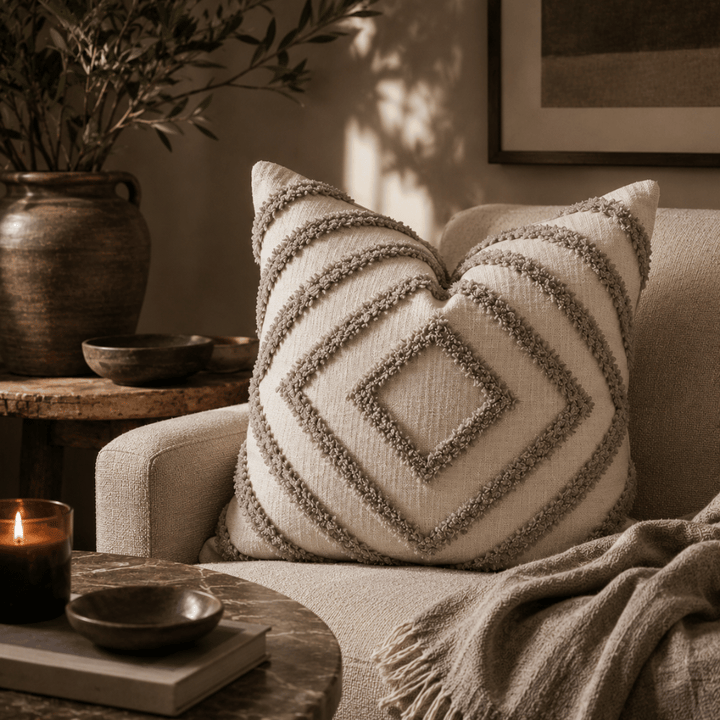 Mesa Cotton Tufted Diamond Cushion 43x43cm - Taupe