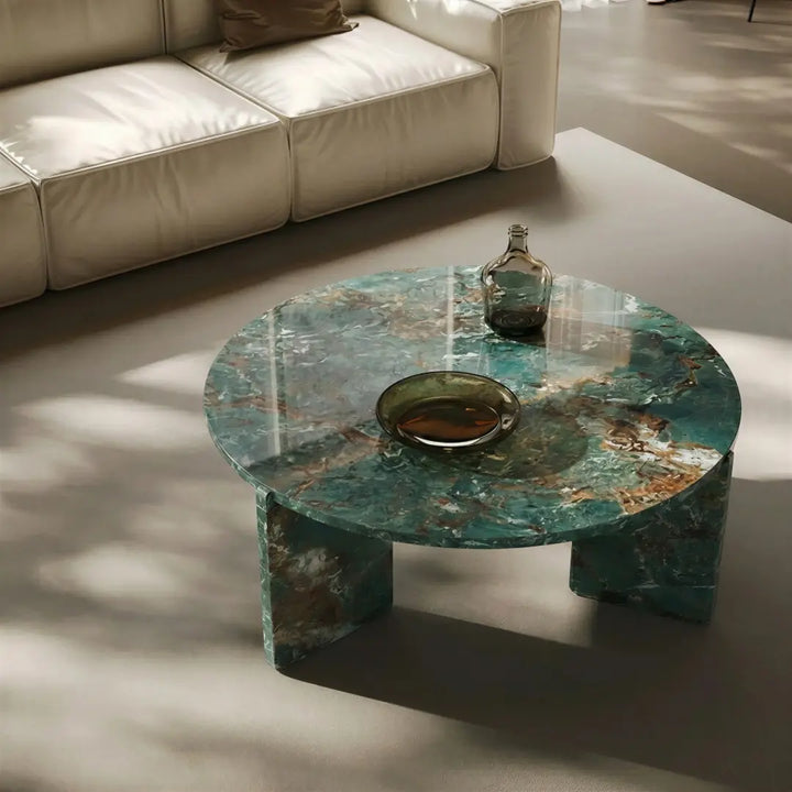 Halo Marble Effect Coffee Table - Amazon Green
