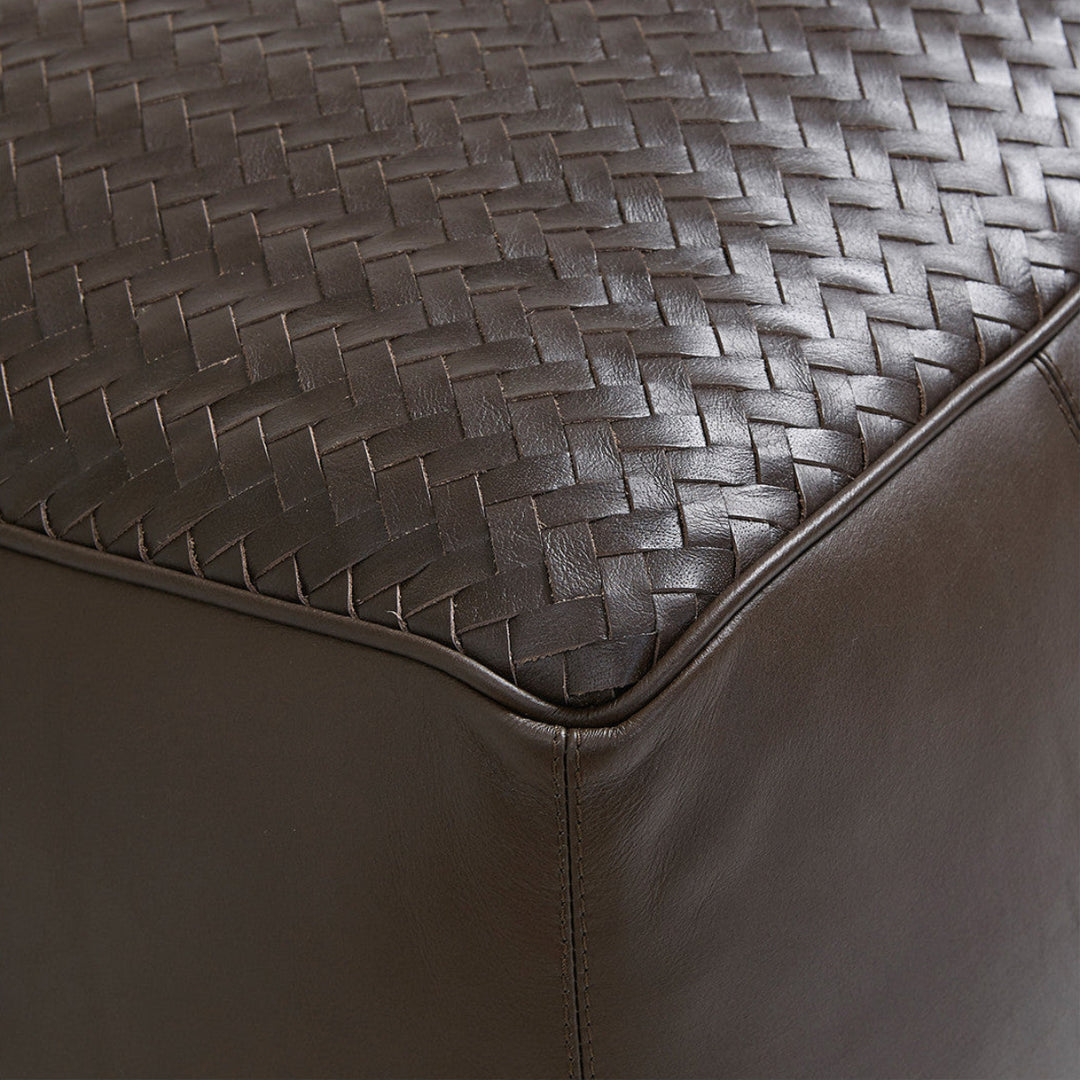 Makena Braided Leather Pouffe - Brown