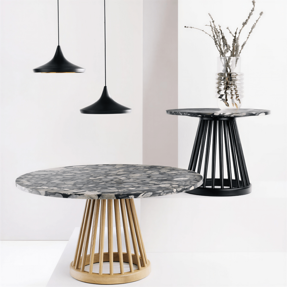 Fan Table - Natural Base & Pebble Marble Top
