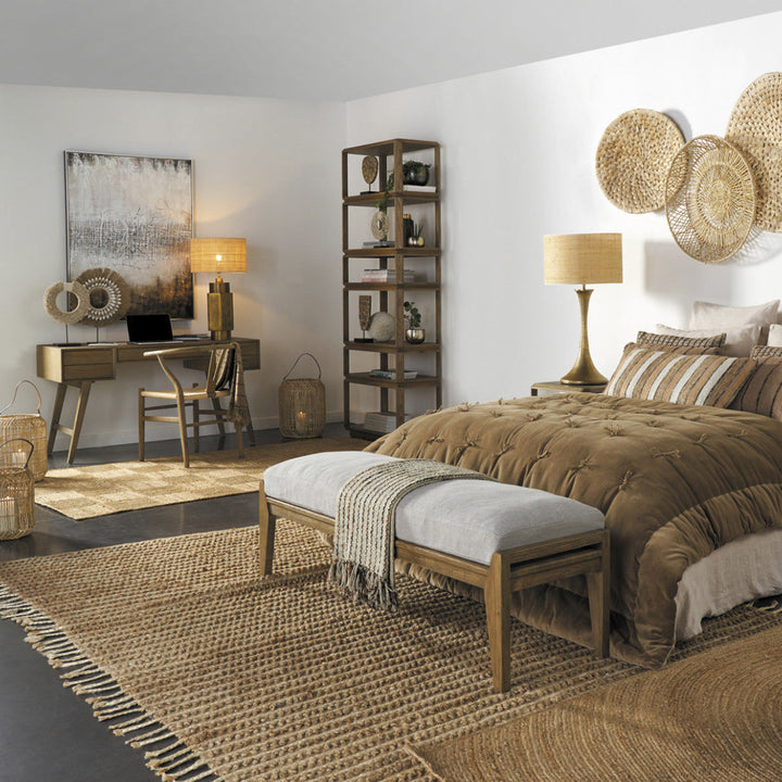 Paul Ash Wood Bench - Beige Linen
