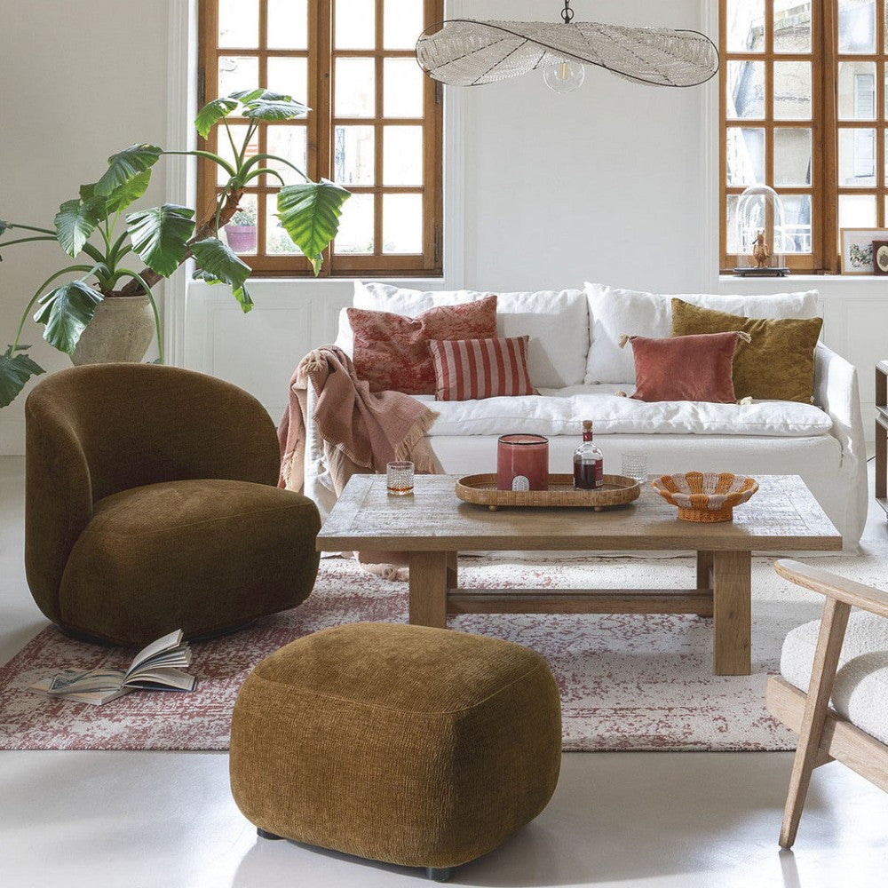 Lisette Marbled Velvet Pouffe - Tobacco