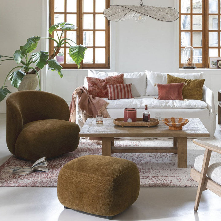 Lisette Marbled Velvet Pouffe - Tobacco