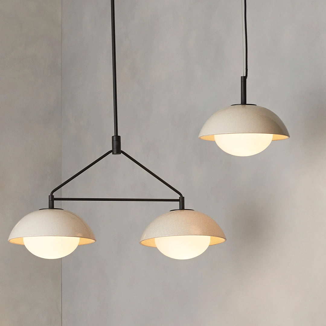 Glaze 1 Pendant - Ivory Stained Crackle & Blackened Steel