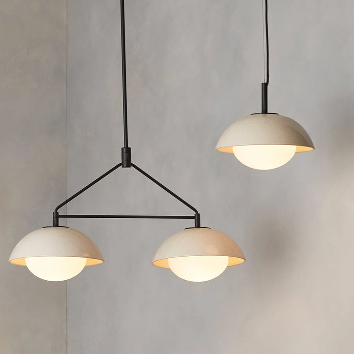 Glaze 1 Pendant - Ivory Stained Crackle & Blackened Steel