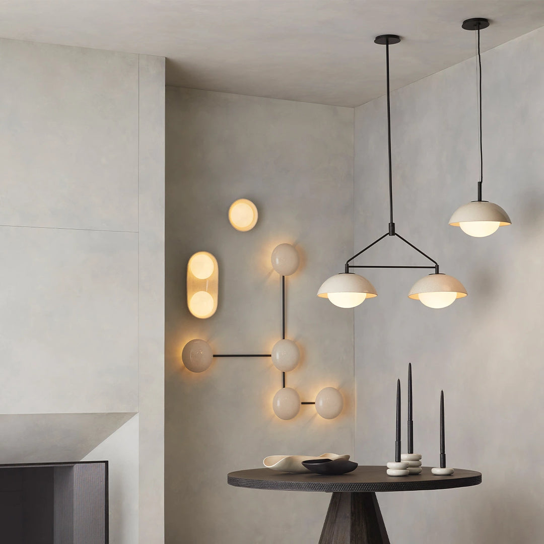 Glaze 1 Pendant - Ivory Stained Crackle & Blackened Steel