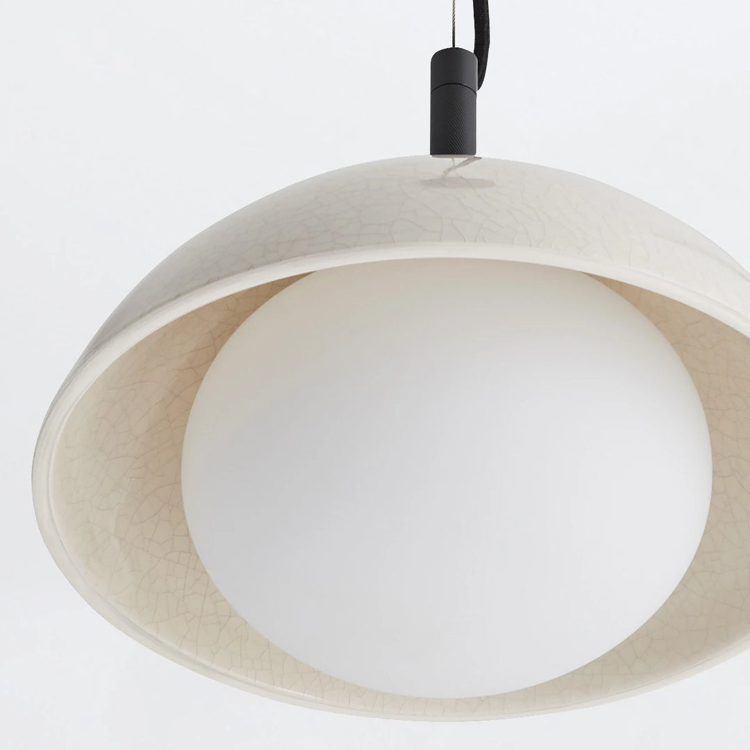 Glaze 1 Pendant - Ivory Stained Crackle & Blackened Steel