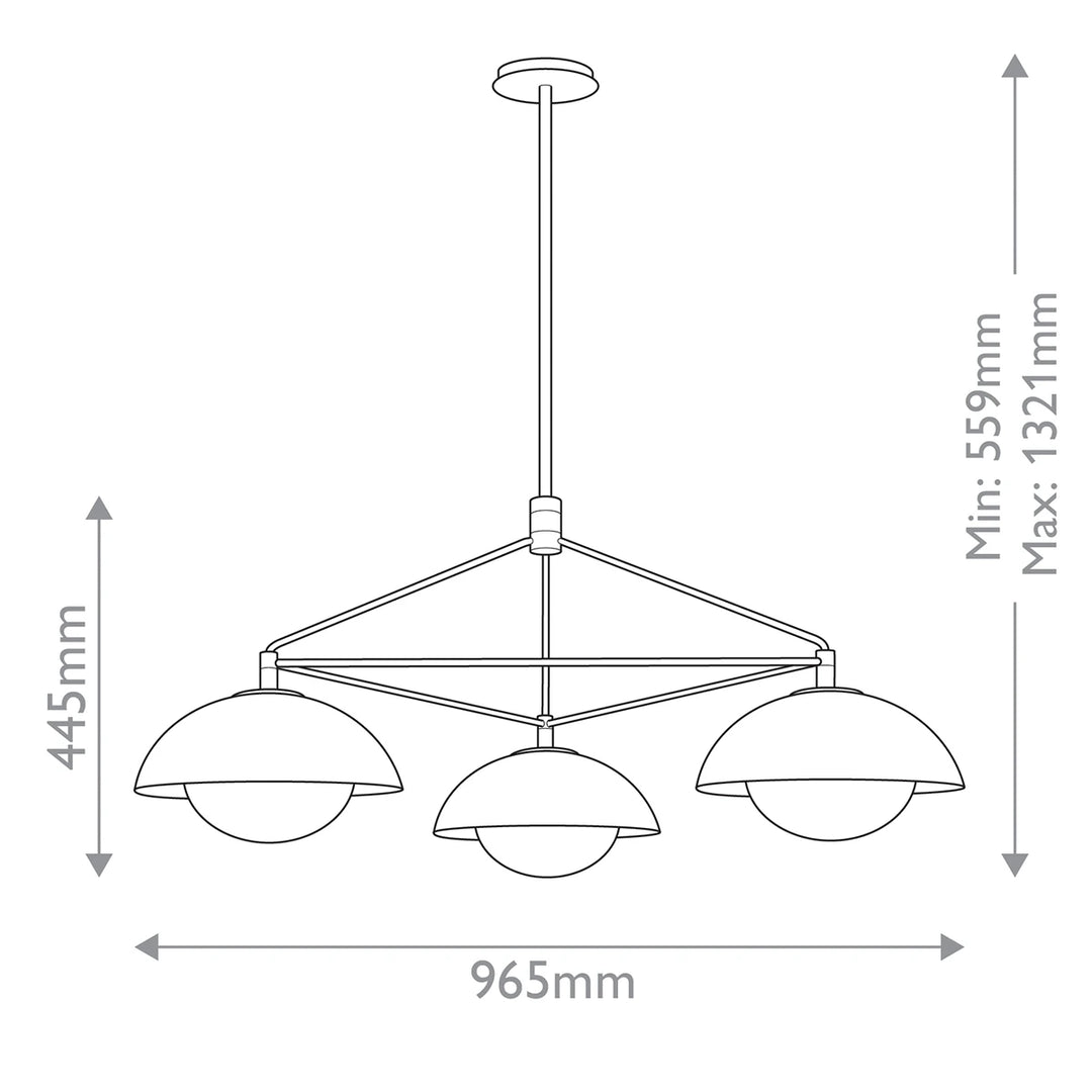 Glaze 3 Chandelier - Ivory Stained Crackle & Blackened Steel