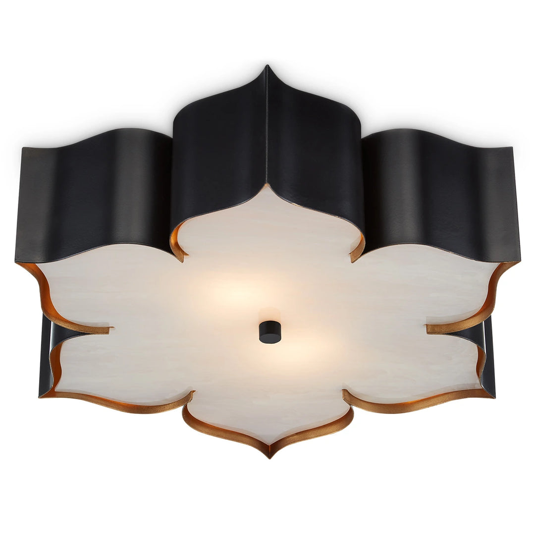Grand Lotus 3 Flush - Contemporary Gold & Faux Alabaster