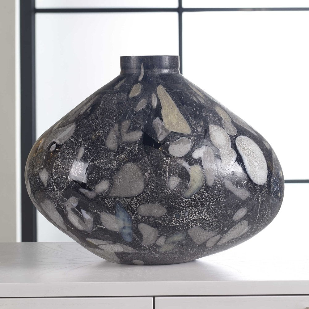 Aleksi Matte Black and Blue Glass Vase + Reviews