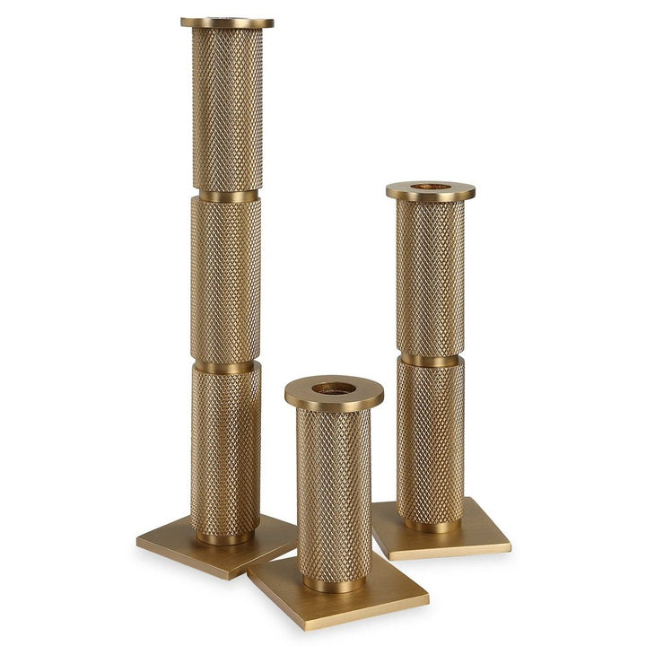 Black Label Knurled Set of 3 Taper Candle Holders Uttermost 4