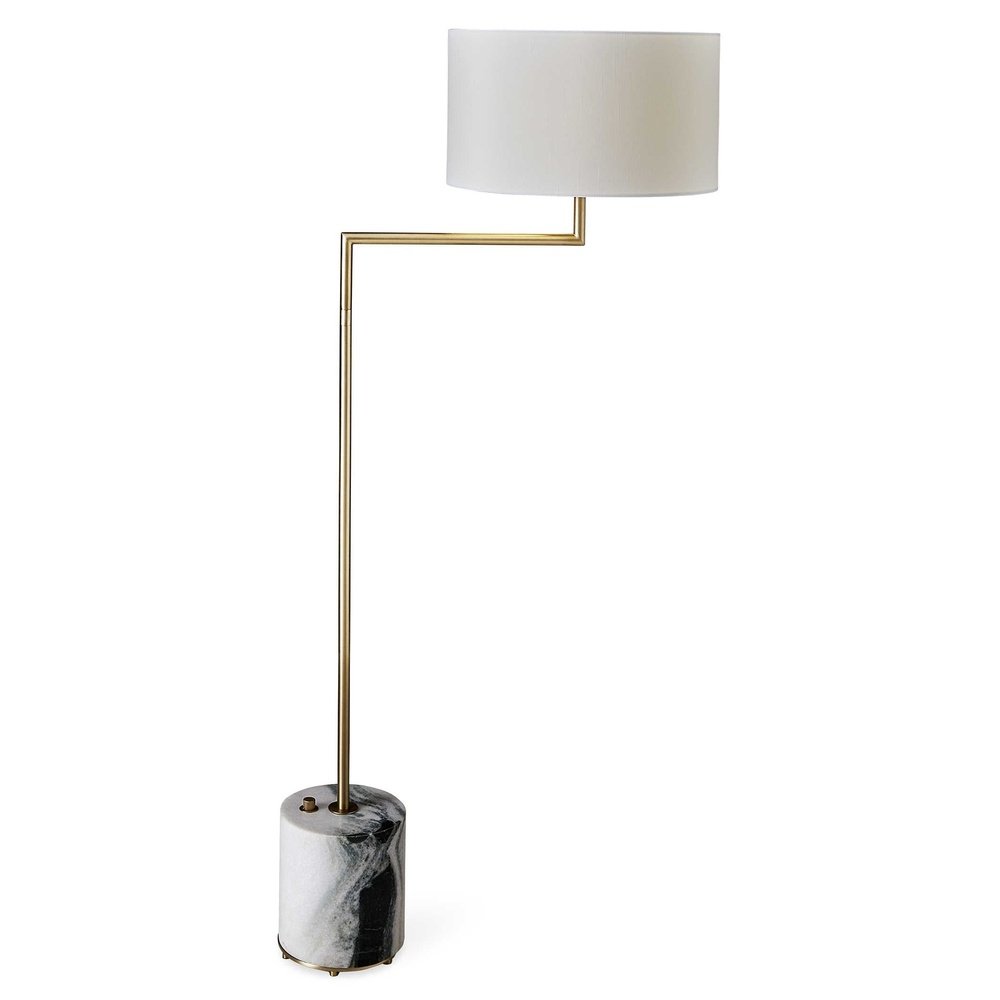 Uttermost Black Label Pivot Floor Lamp - Panda Marble/Brass