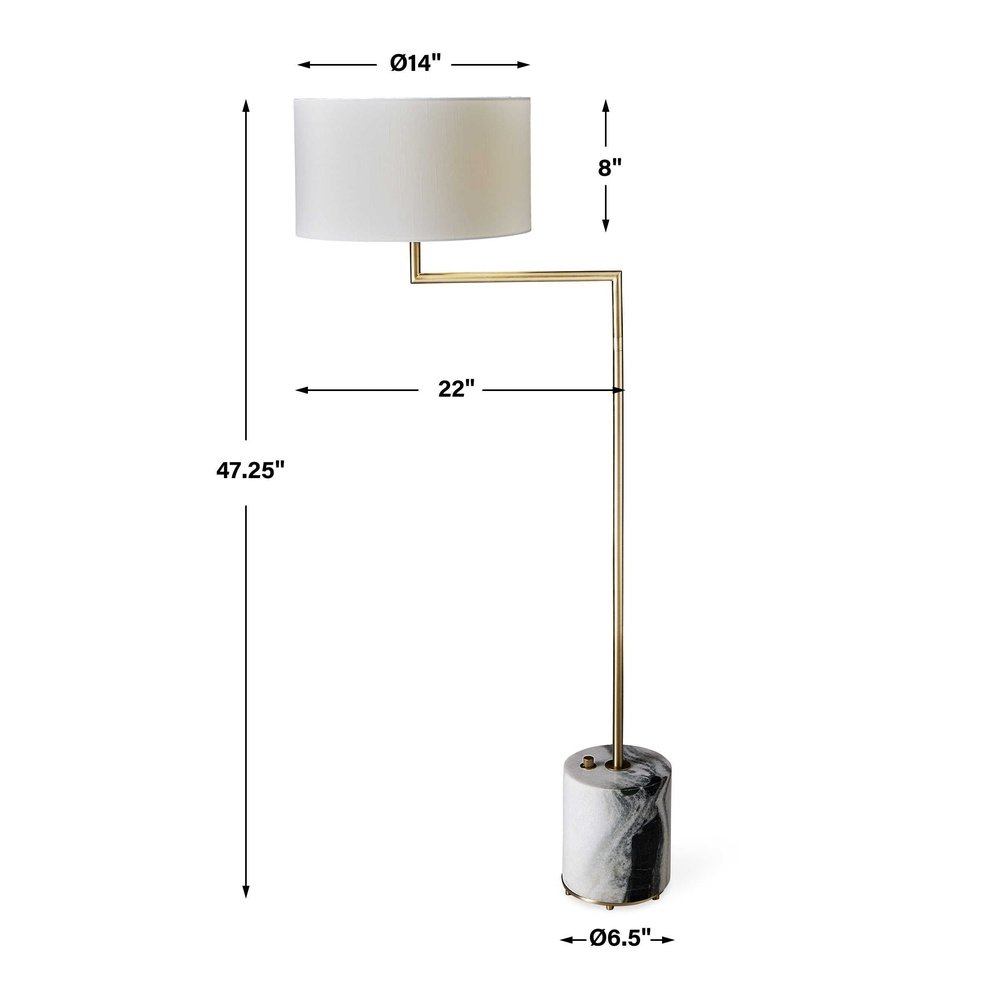 Uttermost Black Label Pivot Floor Lamp - Panda Marble/Brass