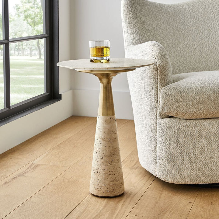 Pier Accent Table - Beige Travertine