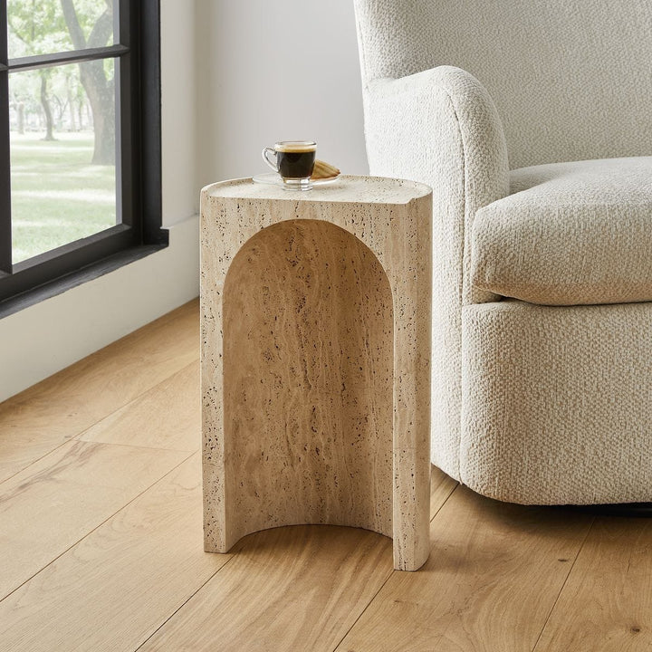 Basilica Accent Table - Beige Travertine