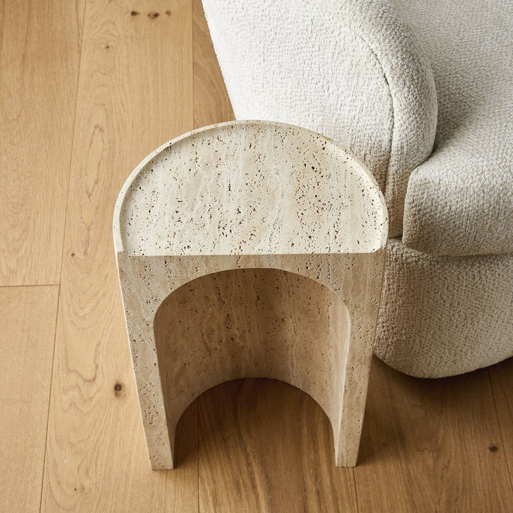 Basilica Accent Table - Beige Travertine