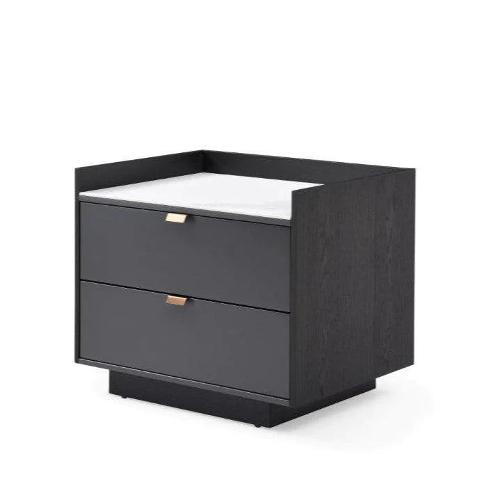  Tommy Franks-Tommy Franks Saviour Bedside Table in White Marble & Anthracite Grey Wash Oak-Monochrome 149 