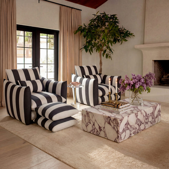 Sylvie Thick Stripe Pouffe -  Black & White