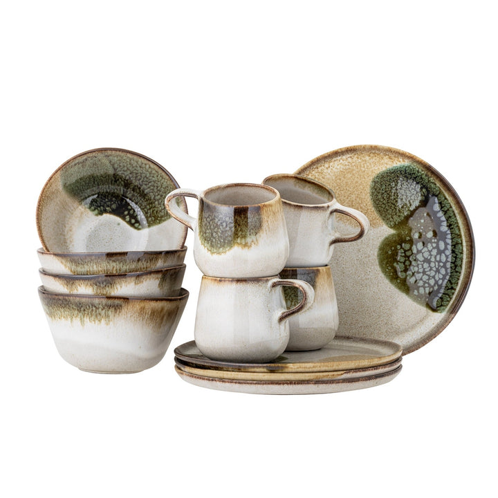 Jules 12 Piece Stoneware Breakfast Set - Green