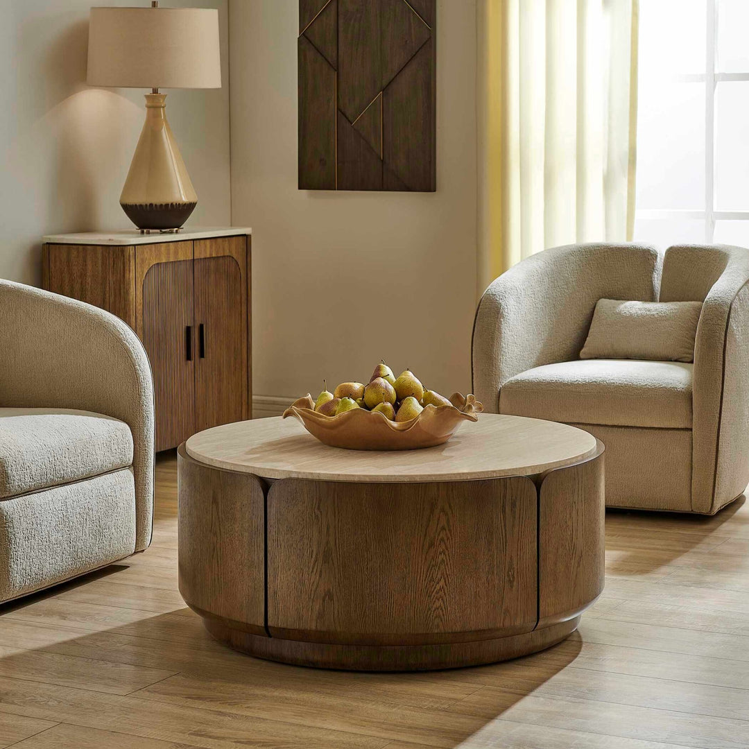 Tindall Round Travertine Coffee Table