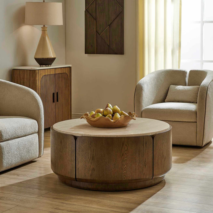 Tindall Round Travertine Coffee Table