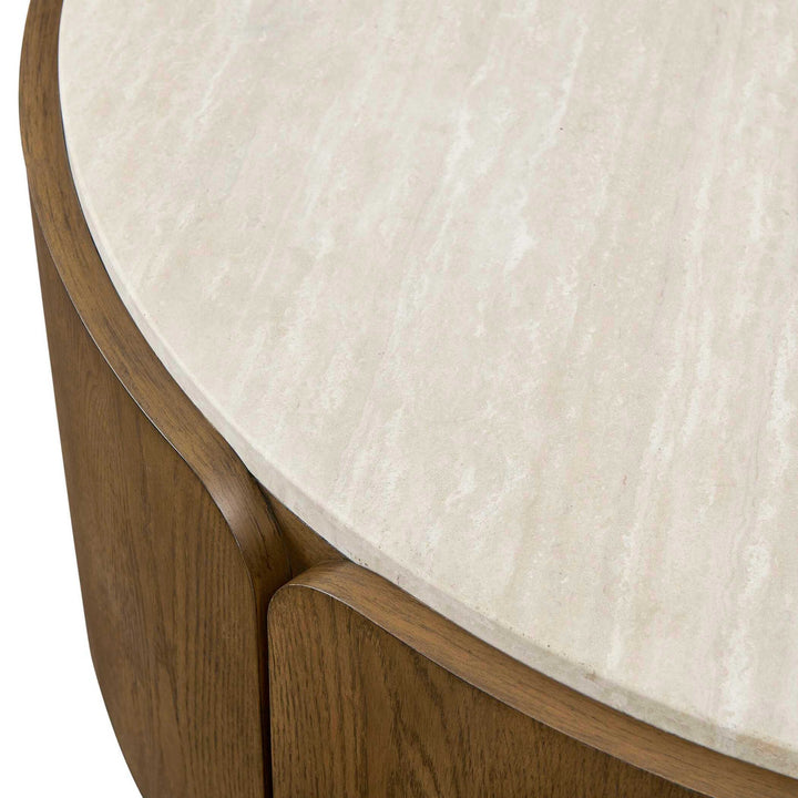 Tindall Round Travertine Coffee Table