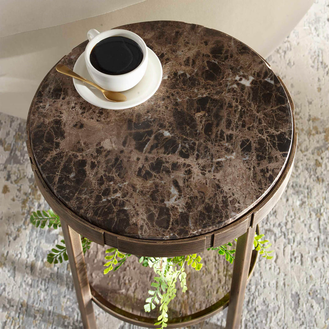 Cusano Round Dark Marble Side Table
